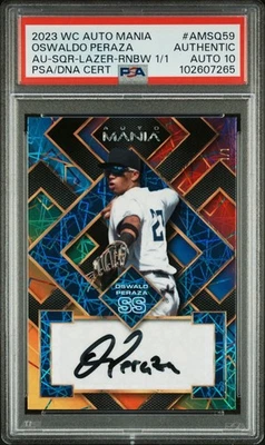2023 Wild Card Auto Mania Oswaldo Peraza RC Auto 1/1 - Auto Square Lazer Rainbow - Image 1 of 3