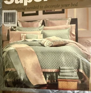 New w/tags 16 Piece Queen Quilt Bed Set Silk/Satin w/2 Sheet Sets Pink & Blue - Picture 1 of 5