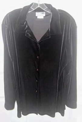 Camisa Larga Con Botones De Terciopelo Negra XL De Colección Leslie Fay Haberdashery XL Foto 1 de 4