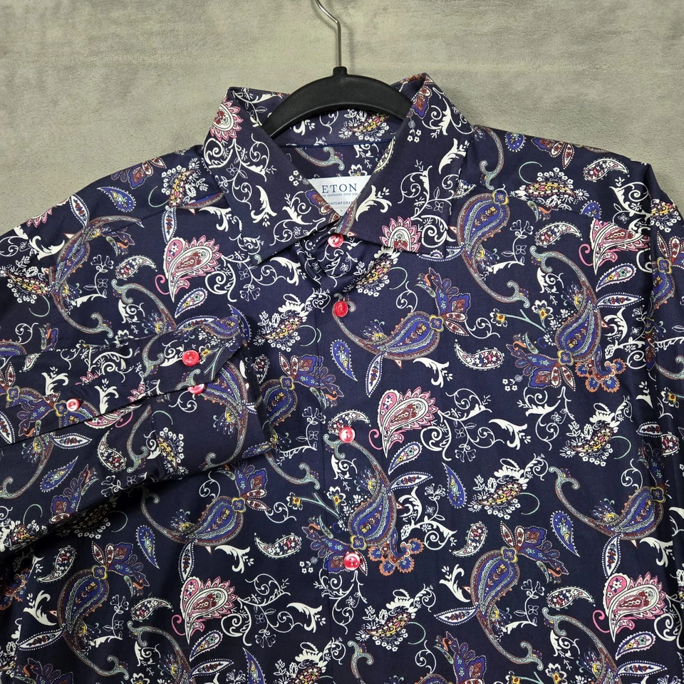 Camisa contemporánea Eton para hombre 16,5/42 cachemira geométrica abotonada AOP Foto 1 de 4