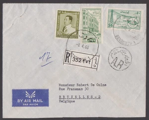 LÍBANO - SOBRES DE CORREO AÉREO REGISTRADO 1960 A BELGIA CON SELLOS - Imagen 1 de 4