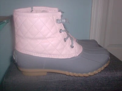 NAUTICA 女式靴子 Dorsay 冬季雪鸭粉色和灰色侧拉链 8 码 — 第 1/4 张图片