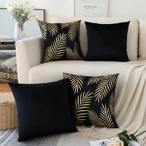 JOTOM Pack of 4 Velvet Soft Cushion Cover Gold Leaves Modern Decorative Pillow - Picture 1 of 9