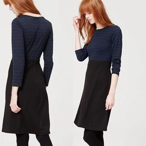 Neu Ann Taylor LOFT Feinstrick gestreift Fit & Flare Kleid mit 3/4 Ärmeln, Größen 0-4 - Bild 1 von 5