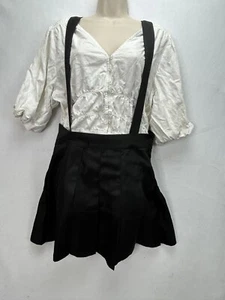 NWT Unique Vintage Black Suspender-style Pleated Skirt W Straps Size Large 10-12 - Picture 1 of 12