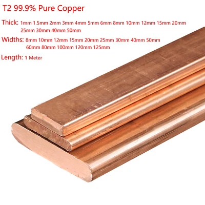 Copper Flat Bar Thick 1-50mm T2 99.9% Pure Cu Solid Metal Plate Length 1 Meter - Image 1 of 4