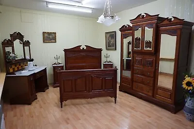 Antik 5 Teiliges Komplettes Jugendstil Schlafzimmer Kirsche  1900 Best Zustand • 5,880€