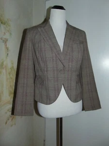 Hillard and Hanson brown beige pink one button women's plaid stretch blazer 4 - Picture 1 of 8