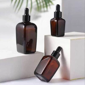 Botella cuentagotas cuadrada de vidrio ámbar de 10 ml-100 ml con contenedores de aceite esencial de pipeta - Imagen 1 de 8