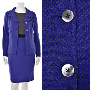 St. John Knits Dress Suit sz 12 - Blue/Gray/Black 2Pc Jacket & Dress Suit Set - Picture 1 of 13