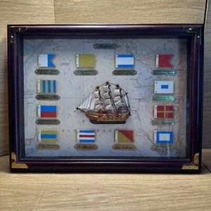 Mayflower Ship Nautical Signal Flags Map Wall Frame Shadowbox Picture 16x12 - Picture 1 of 10