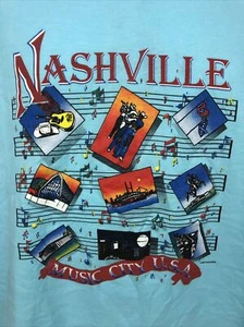 Vintage Nashville Music City 80s Screen Stars Blue T-Shirt Large Country Soft - Picture 1 of 6