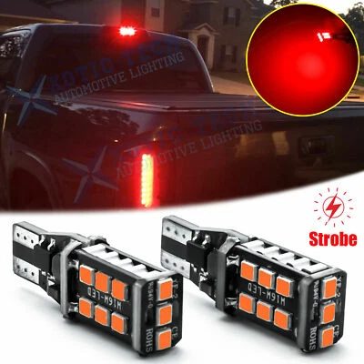 Red Strobe Flashing 912 921 Center High Mount Stop Bulbs 3rd Middle Brake Light - Image 1 of 4