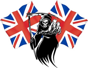 Racing Grim Reaper Skull Union Jack Car MotorBike Bike Van Sticker LSGRUJ2m - Picture 1 of 1