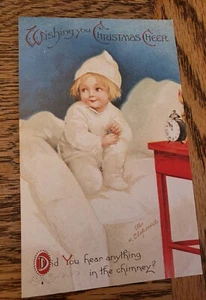 8 Vintage Christmas Postcards Child Decorate Tree Evergreen Press repro of 1900 - Picture 1 of 12