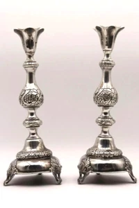 Finales del siglo XIX. Par de candelabros rusos del sábado. Estampado "84" 18,10 OZ 12" H. - Imagen 1 de 8