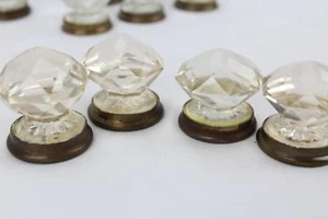 1 - Glass Small Round Crystal Clear Pull Knob Brass Base 1.5" Diameter - Picture 1 of 11