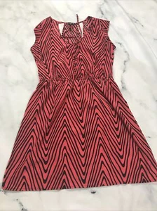 BeBop dress pink coral black striped size medium - Picture 1 of 5