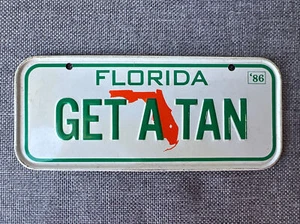 Cereal Premium Bicycle Mini License Plate Florida Get A Tan 1986 Wheaties 5x2” - Picture 1 of 2