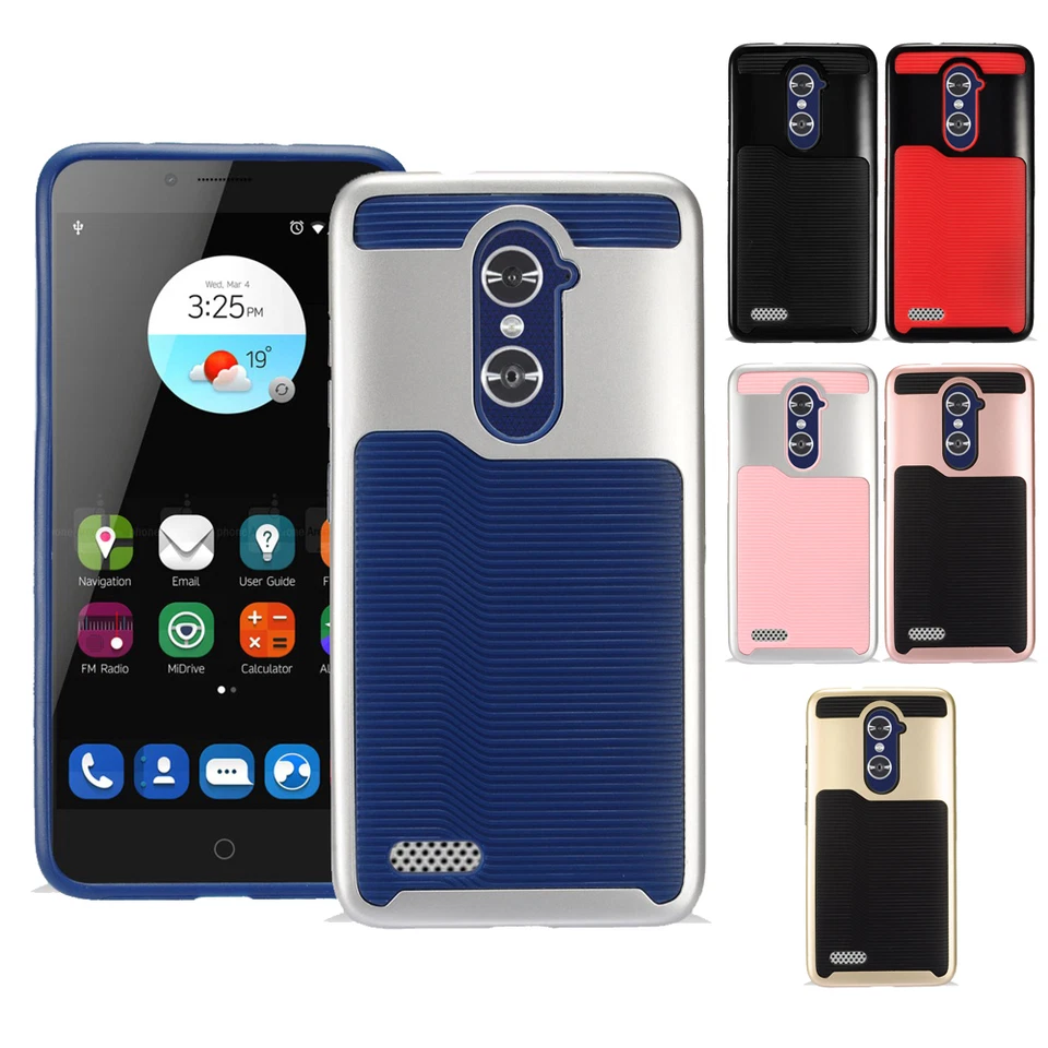 Dual Layered Shockproof Case Wave Line Cover for ZTE Max Duo LTE Imperial Max  - Image 1 of 1
