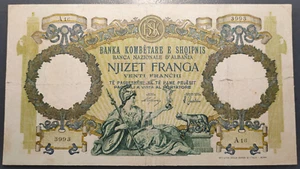 ALBANIA 20 FRANGA 1939 P7 LAVADO - Picture 1 of 2