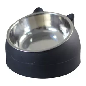 More details for stainless steel pet cat bowl raised elevated stand tilted feeder non slip bowls