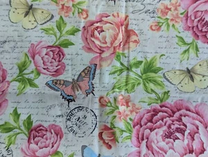 1 Yard/43" 100% Baumwolle JOANN's "Blumen-Schmetterlinge-Schriften über ELFENBEIN" NEU verkauft BTY - Bild 1 von 8