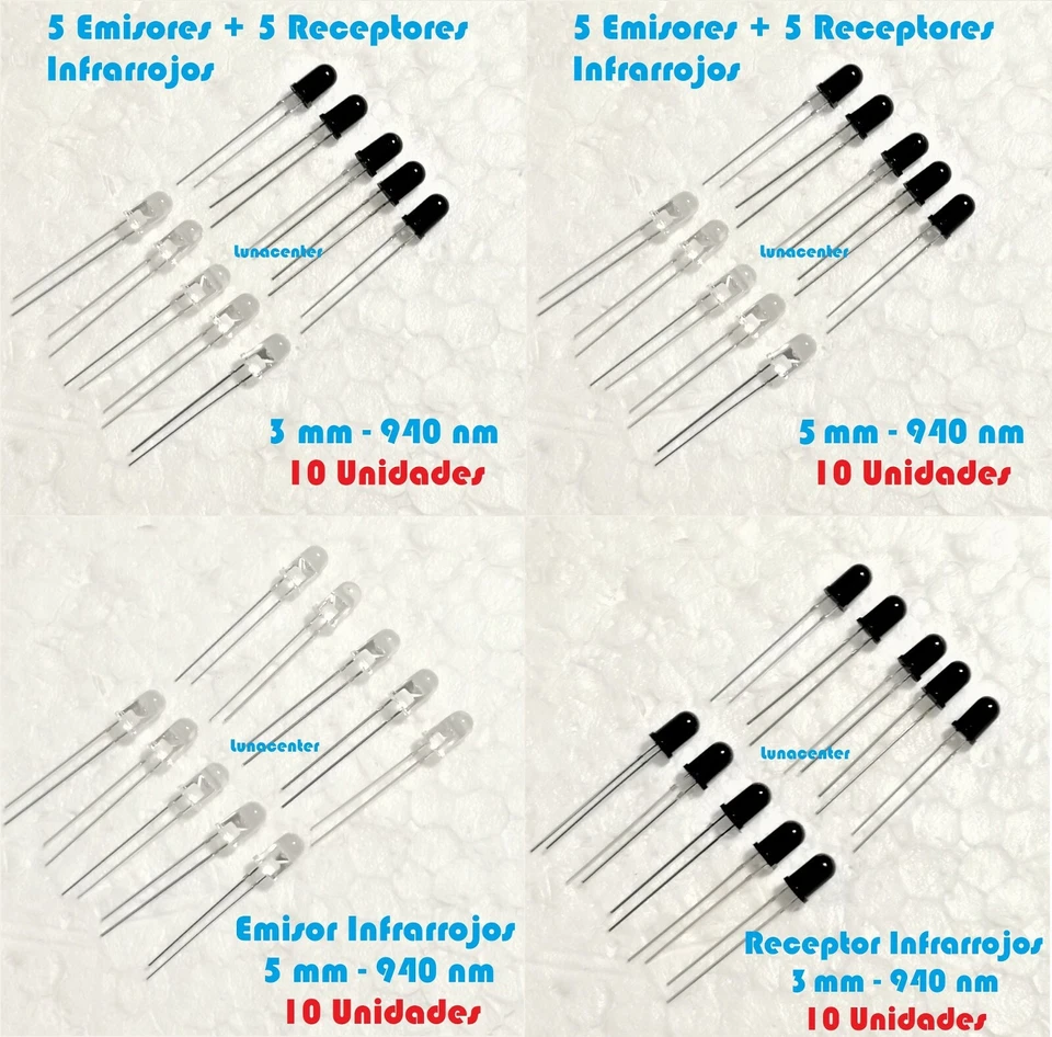KIT 10 Diodos LED De Infrarrojos - Emisor - Receptor - IR 940 nm - 3 mm - 5 mm - Imagen 1 de 1