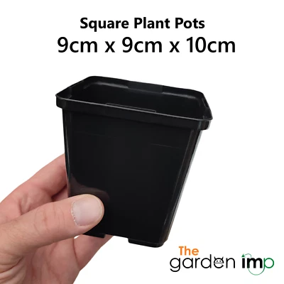 9cm Square Plastic Plant Pots Strong Quality Black Nursery Hydroponic Grow Pot - Image 1 of 4