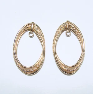 ORO AMARILLO 14K OVALADO CAPAS CÍRCULOS PENDIENTES CHAQUETAS ACENTOS POTENCIADORES 2.47G - Imagen 1 de 9