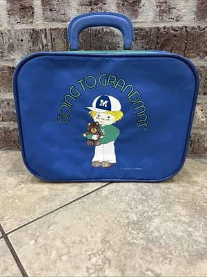 Maleta retro vintage GOING TO ABUELA'S Mercury Equipaje niños pequeña azul años 70 Foto 1 de 4