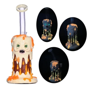 9in 3D Spooky Monster Melting Glass Water Pipe Bong Bubbler Hookah Collectibles - Foto 1 di 7