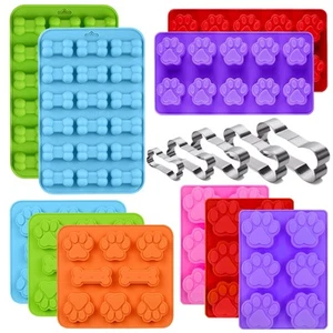 Set of 15 Non-Stick Silicone Dog Treat Molds - Paw and Bone Shapes, Ideal for... - Picture 1 of 7