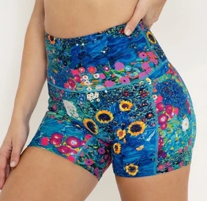 BlackMilk Damengröße Small Klimt türkis Blumen Sonnenblume wasserfarben Fahrradshorts - Bild 1 von 11