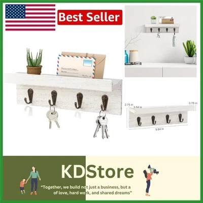 Rustic Wall Key Holder with 4 Hooks, Wooden Mail Organizer, Entryway Decor - Image 1 of 4