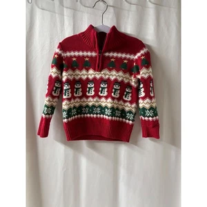 Kids Red Christmas Snowman Tree Holiday Sweater Pullover Size 4 - Picture 1 of 3