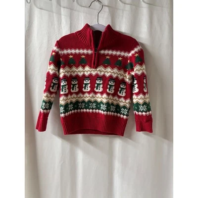 Kids Red Christmas Snowman Tree Holiday Sweater Pullover Size 4 - Image 1 of 3