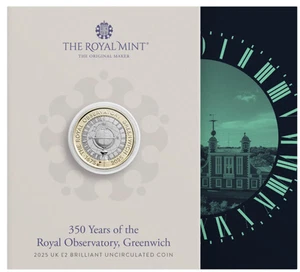 Coincard 2 Pounds BU 2025 Royaume Uni Royal Observatory Greenwich - Picture 1 of 1