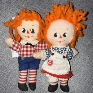 HALLMARK KNICKERBOCKER Raggedy Ann & Andy Mini Dolls Set of 2 VINTAGE - Picture 1 of 7