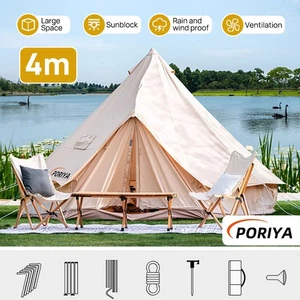 PORIYA Canvas Bell Tent 4m 12 Person 4-Season Camping Yurt Tent with Stove Jack - Picture 1 of 18
