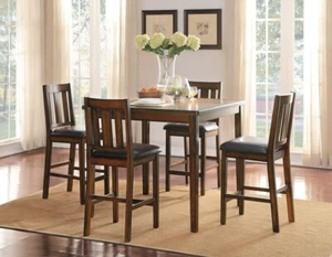 Homelegance Delmar 5-Pc Pack Counter Height Dining Set Black Faux Leather Seats - Picture 1 of 17