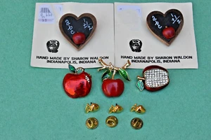 Vintage Apple &Heart Pins/Brooches-School/Teacher Jewelry-Lot of 8 - Picture 1 of 6