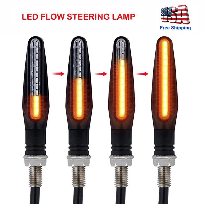 4X Universal Motorcycle LED Flexible Turn Signals Flowing Indicator Amber Lights - Image 1 of 4
