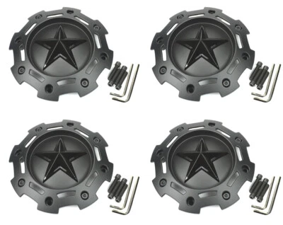 4x KMC XD Series Rockstar 2 Bolt On Wheel Center Caps Matte Black 5&6 Lug XD811 - Image 1 of 4