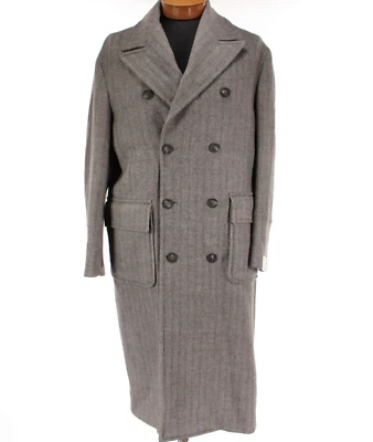 Eleventy Platinum NWT Double Breasted Top Coat Size 50 (40R US) Gray Herringbone - Image 1 of 4