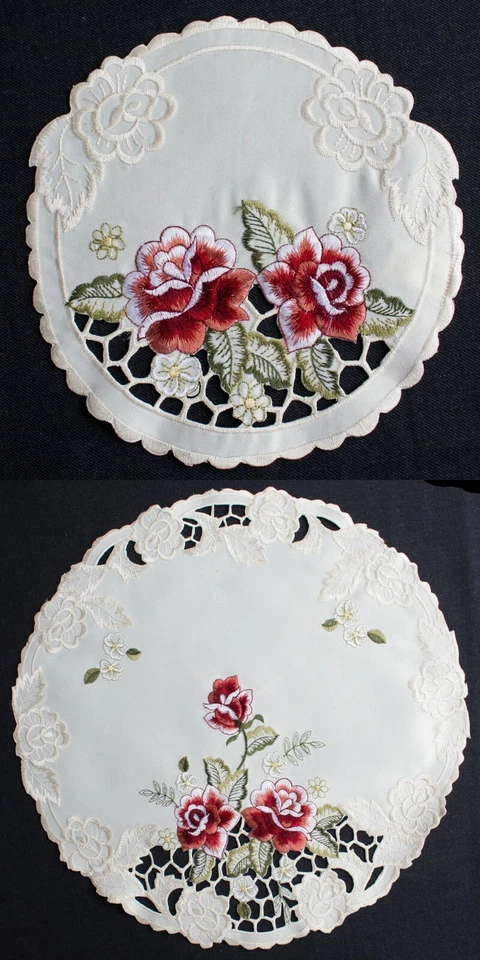 Stickerei, Tischdecke, Tischläufer, Mitteldecke Deckchen Rot Rose - Bild 1 von 1