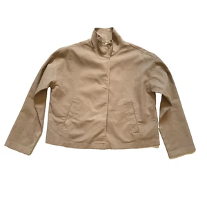 Eileen Fisher Organic Hemp Stand Collar Jacket Womens XS Khaki Snap Button Boho - Picture 1 of 13