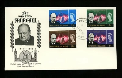 Postal History FDC Pitcairn Islands #56-59 Winston Churchill Centennial 1965 - Image 1 of 2