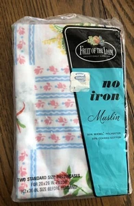 Pr Vintage FRUIT of the LOOM Pillowcases  Floral  - New in Pkg  Muslin - Picture 1 of 2