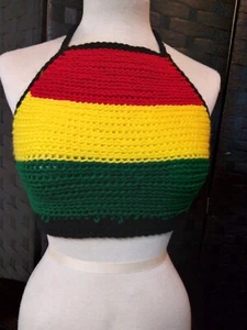 Medium Rasta Crochet Handmade Bikini Beach Fashion Crop Halter Top - Picture 1 of 2